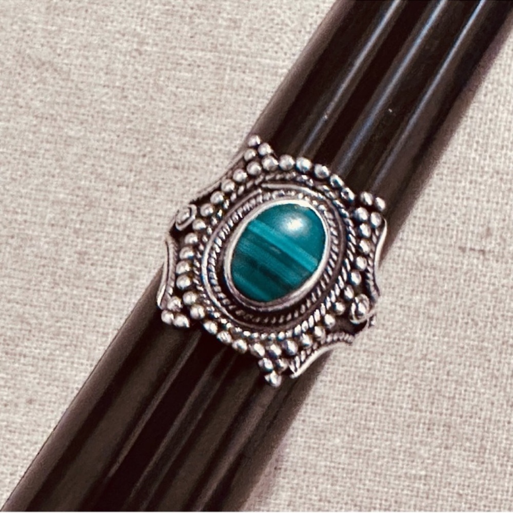 Vintage | Ring | Vintage Afghan Silver Malachite Stone Ring